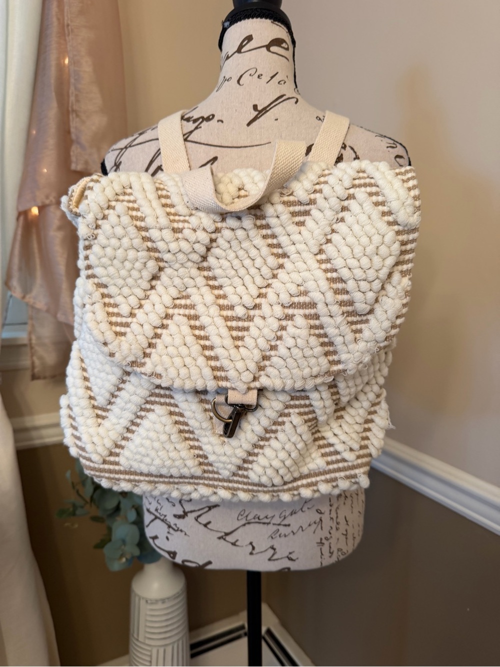 The Panache Apparel Co. Marissa Diamond Pattern Backpack in cream/tan NWOT